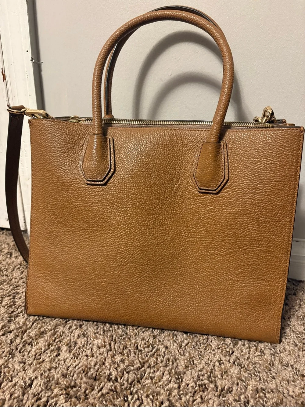 Michael Kors Tan Pebbled Leather Satchel with Gold Hardware